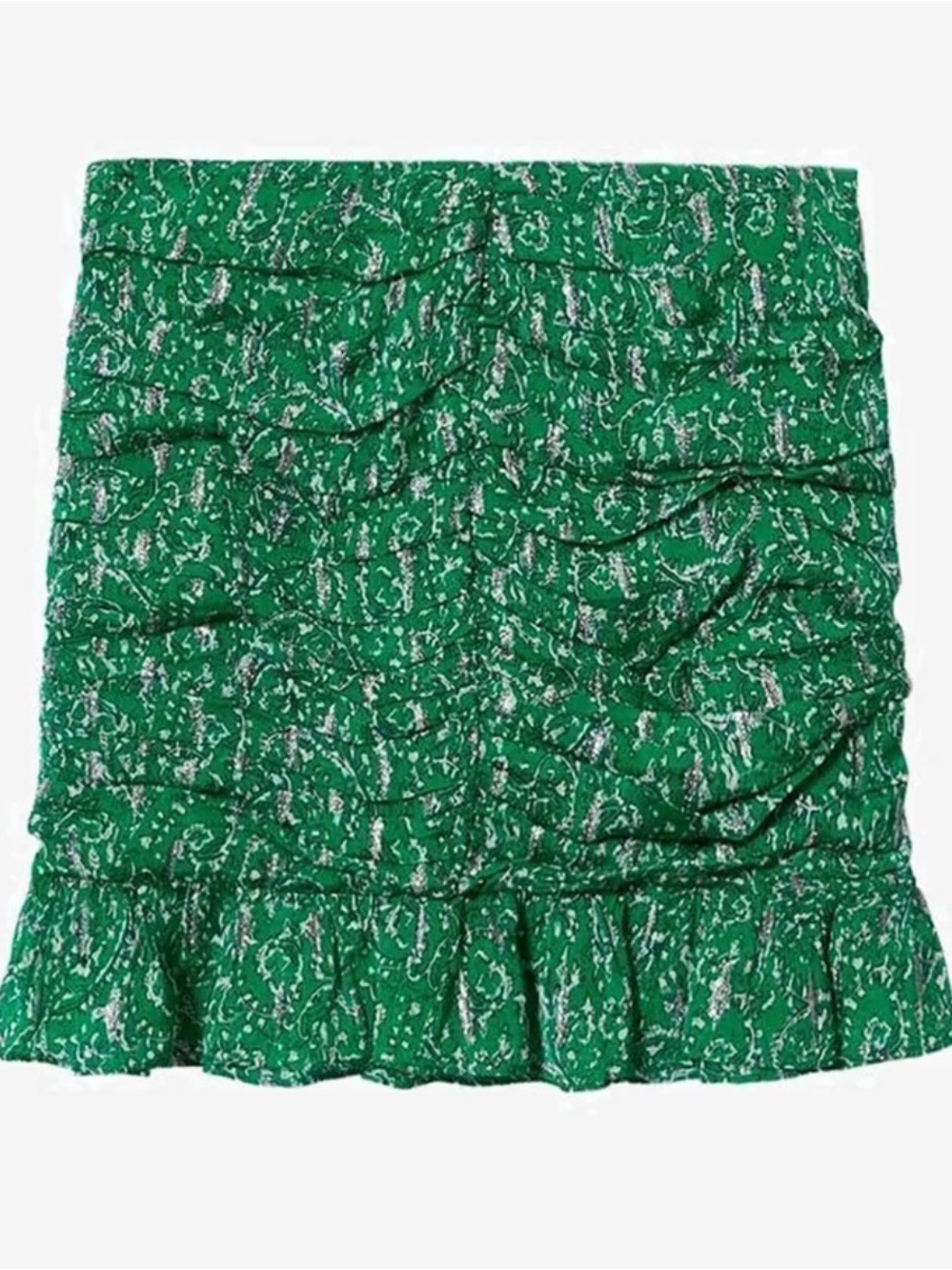 Mango Green Printed Mini Skirt with Ruffle Hem